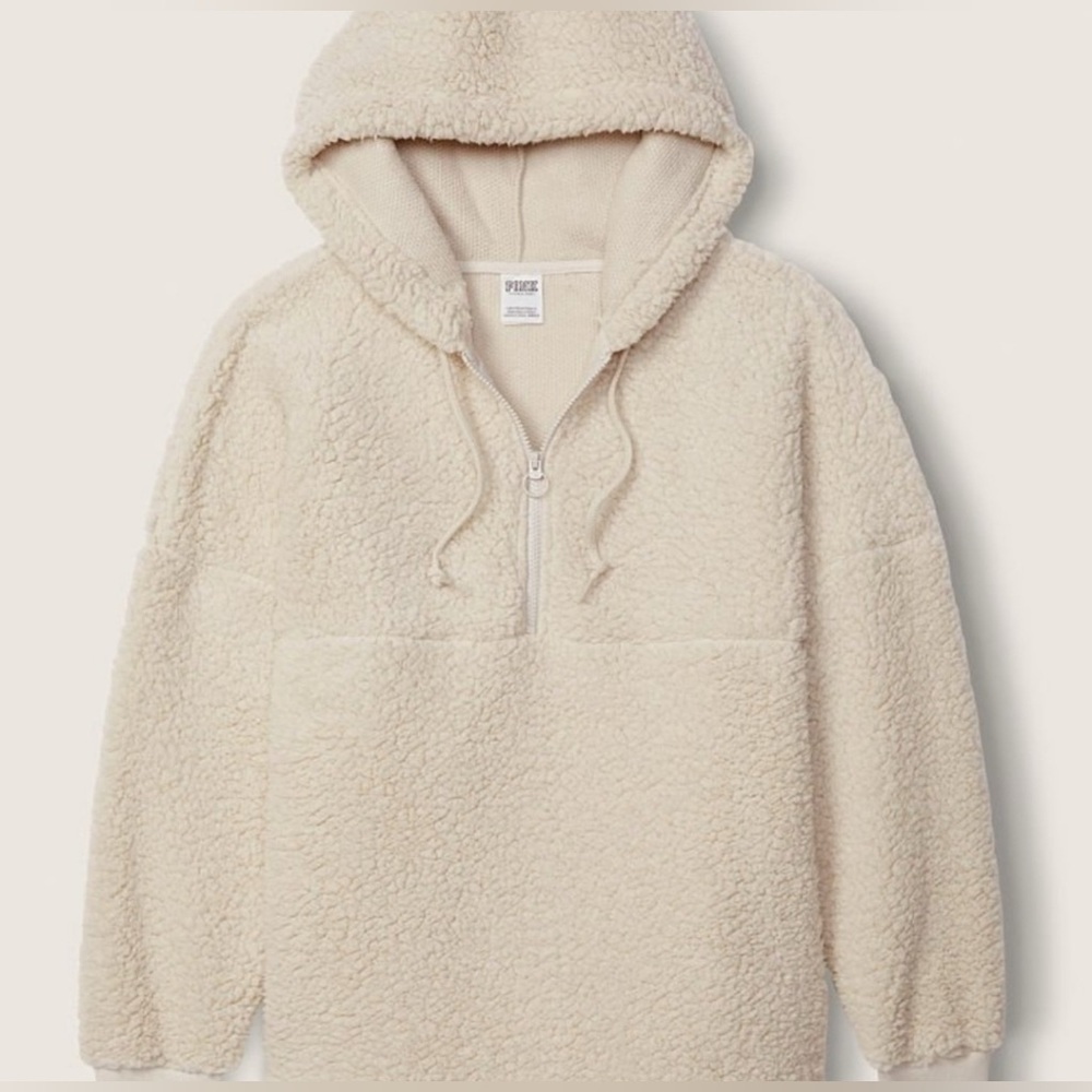 Varsity Sherpa Half-Zip Hooded Pullover in size XL from PINK Victoria’s Secret